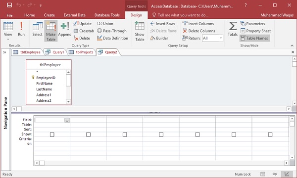 MS Access创建查询